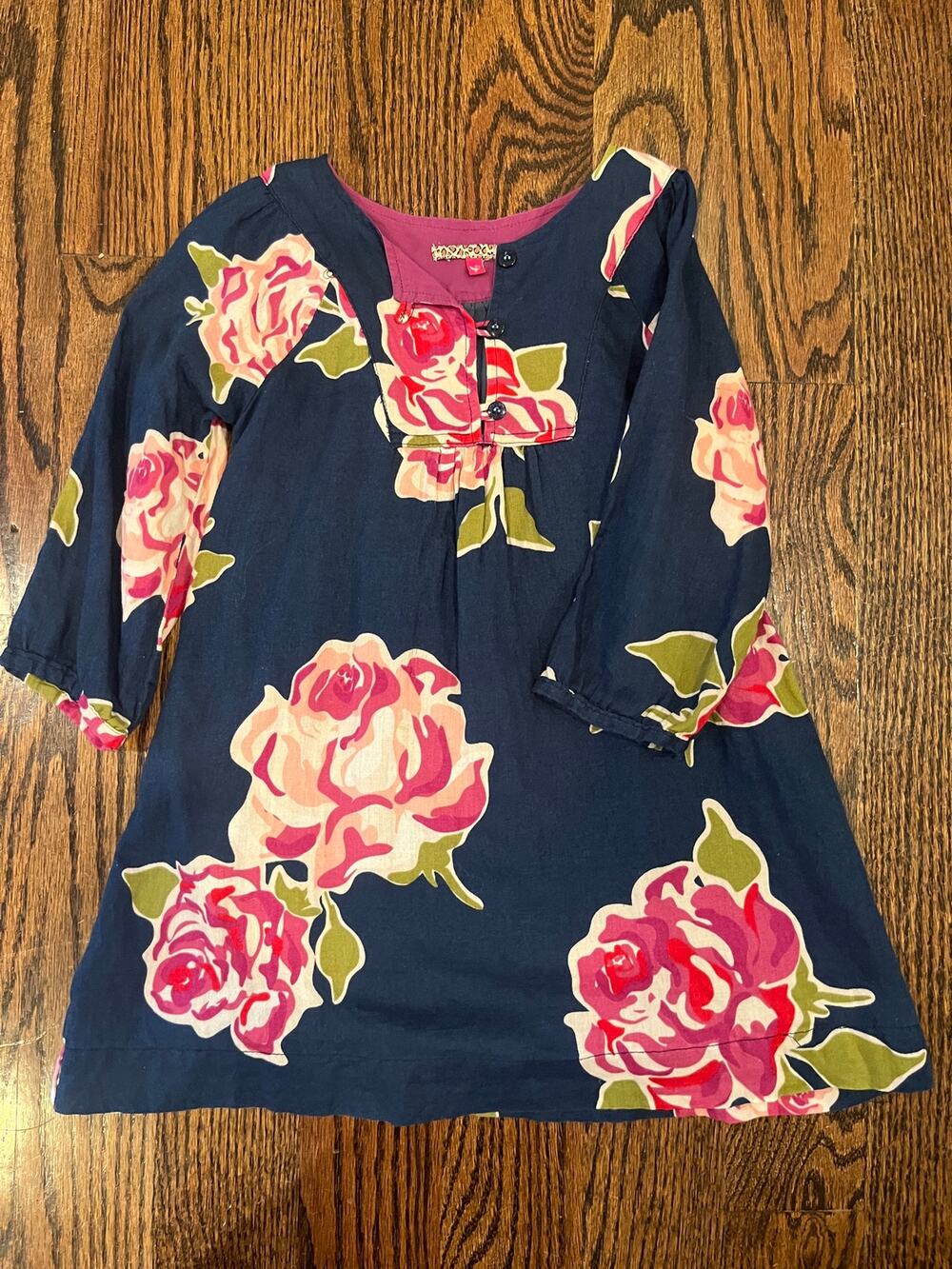 Pink Chicken Floral Dress Navy Pink Girls Size 5Y